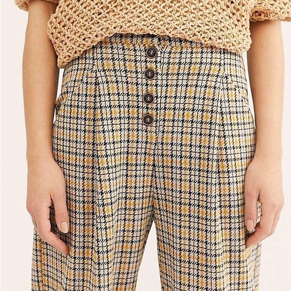 Free People Pants - Free People High-Waist Plaid About You  Button-Front Trousers - size medium